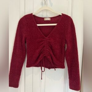 Altar'd State Lace Up Cropped Sweater Wine Size Medium